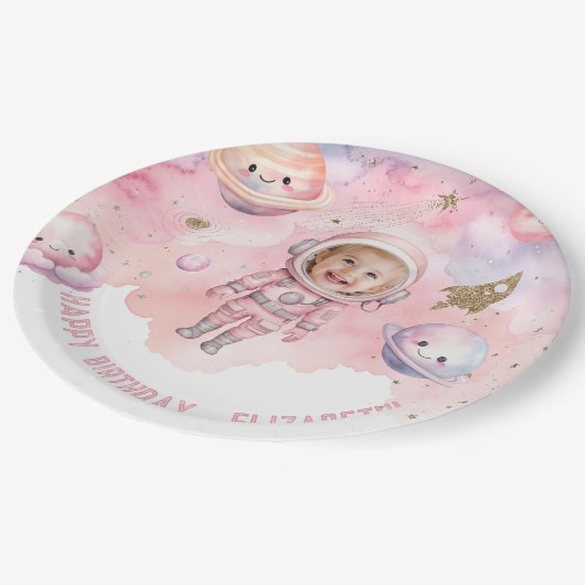 Eerste reis rond de zon Space Girl Astronaut Papieren Bordje (Gekanteld)