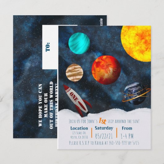 Eerste reis rond de zon Space Theme Boy Planets Briefkaart (Voorkant / Achterkant)