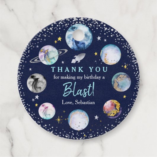 Eerste reis rond de zon tijdens de zomerdag bedankjes labels (Voorkant)