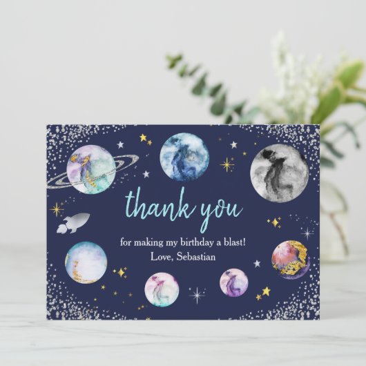 Eerste reis rond de zon tijdens de zomerdag bedankkaart (Staand voorkant)