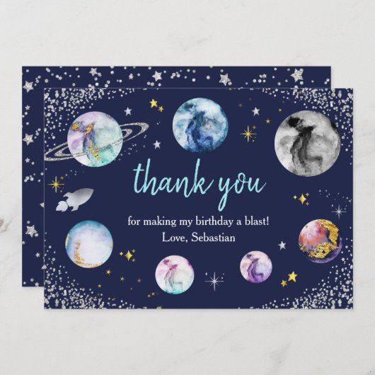 Eerste reis rond de zon tijdens de zomerdag bedankkaart (Voorkant / Achterkant)