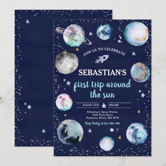 Eerste reis rond de zon tijdens de zomerdag kaart (Voorkant / Achterkant)