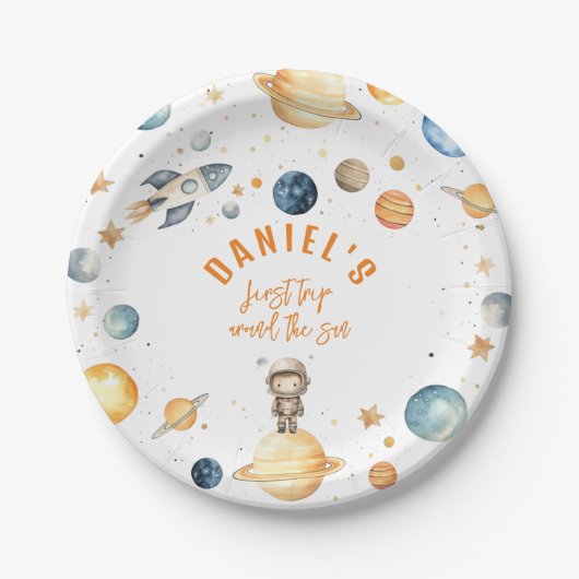 Eerste reis rond de zon tijdens de zomerdag papieren bordje (Voorkant)