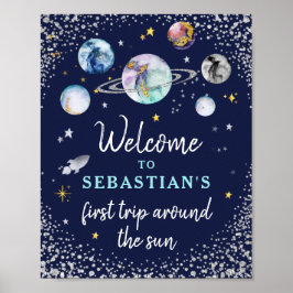 Eerste reis rond de zon tijdens de zomerdag poster