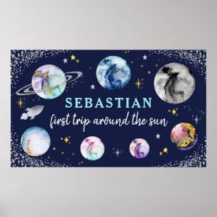 Eerste reis rond de zon tijdens de zomerdag poster