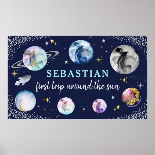 Eerste reis rond de zon tijdens de zomerdag poster (Voorkant)