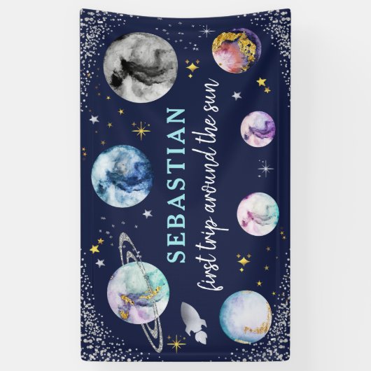 Eerste reis rond de zon tijdens de zomerdag spandoek (Verticaal)