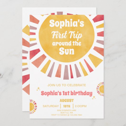 Eerste reis rond de zon uitnodiging (Voorkant / Achterkant)