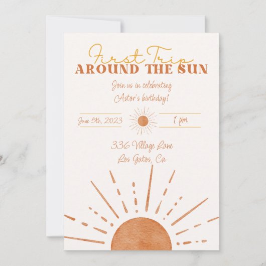 Eerste reis rond de zon uitnodiging (Voorkant)