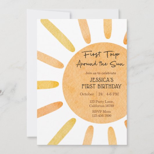 Eerste reis rond de zon uitnodiging 1e verjaardag (Voorkant)