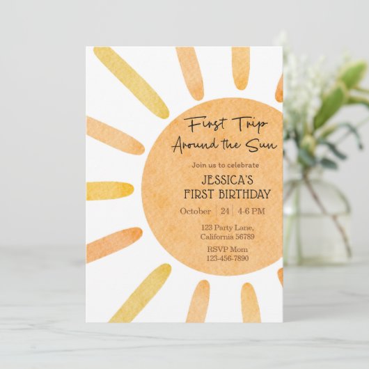 Eerste reis rond de zon uitnodiging 1e verjaardag (Staand voorkant)