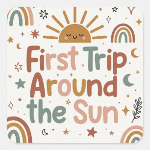 Eerste reis rond de zon Verjaardag – 1e VERJAARDAG Vierkante Sticker