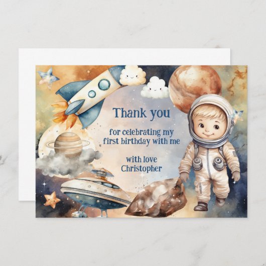 Eerste reis rond de zon Verjaardag Dank u kaart (Voorkant / Achterkant)