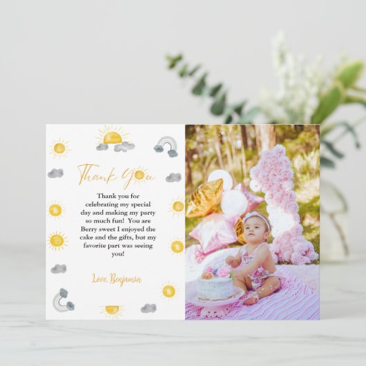 Eerste reis rond de zon verjaardag dank u kaart (Staand voorkant)