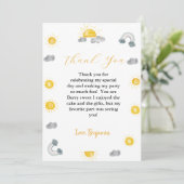 Eerste reis rond de zon verjaardag dank u kaart (Staand voorkant)