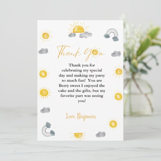 Eerste reis rond de zon verjaardag dank u kaart (Staand voorkant)