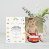 Eerste reis rond de zon verjaardag dank u kaart (Staand voorkant)