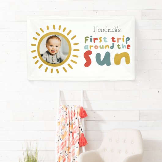 Eerste reis rond de zon Verjaardag Fototeken Spandoek (Insitu)