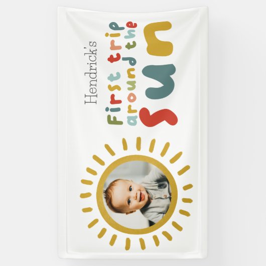 Eerste reis rond de zon Verjaardag Fototeken Spandoek (Verticaal)