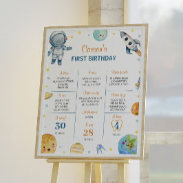 Eerste reis rond de zon verjaardag mijlpaal teken poster