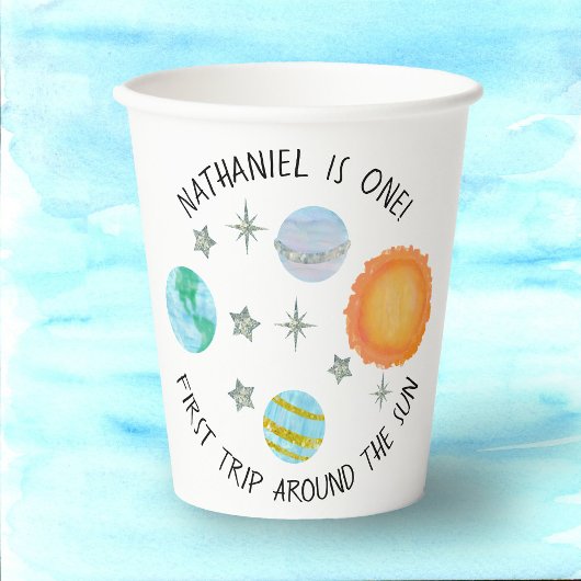 Eerste reis rond de zon Verjaardag papieren bekers