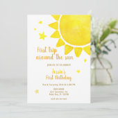 Eerste reis rond de zon verjaardag uitnodiging – W (Staand voorkant)