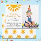 Eerste reis rond de zon verjaardagsfeestfoto kaart