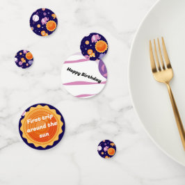 Eerste reis rond de zon verjaardagsfeestje decor confetti