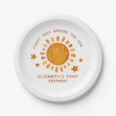 Eerste reis rond de zon - zonneschijn 1e verjaarda papieren bordje (Voorkant)