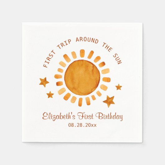 Eerste reis rond de zon - zonneschijn 1e verjaarda servet (Voorkant)