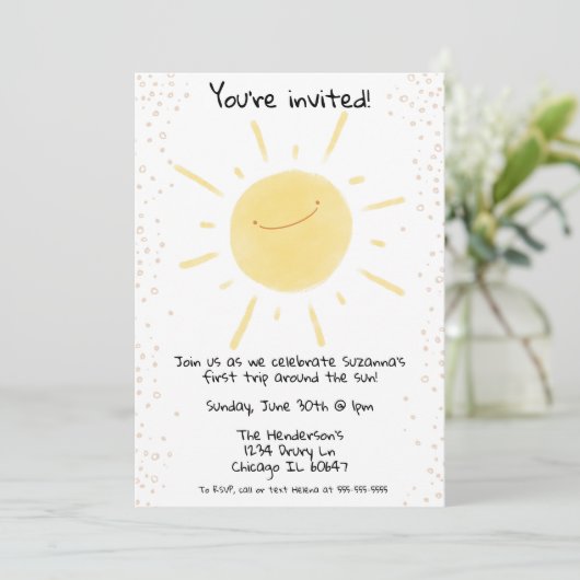 Eerste reis rond de zondag Happy Yellow Birthday Kaart (Staand voorkant)