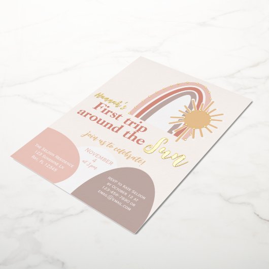 Eerste reis rond de zondag van Boho Folie Uitnodiging (Gedraaid)