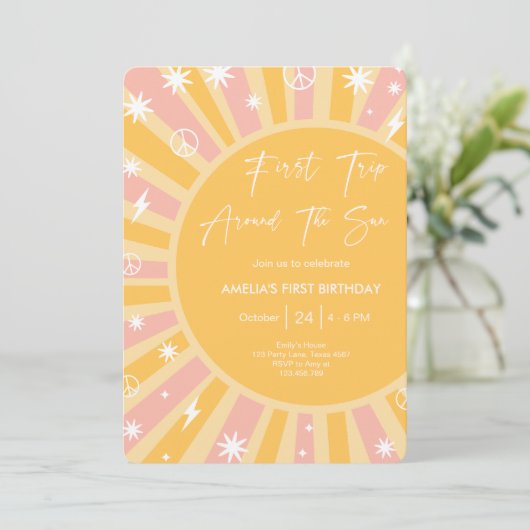 Eerste reis rond de zonneregenboog 1e verjaardag kaart (Staand voorkant)