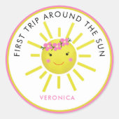 Eerste reis rond de zonneschijn van 1 zondag ronde sticker (Voorkant)