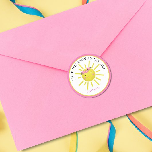 Eerste reis rond de zonneschijn van 1 zondag ronde sticker