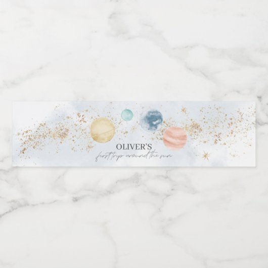 Eerste reis rond de zonnewaterfleslabels waterfles etiket (Enkel label)