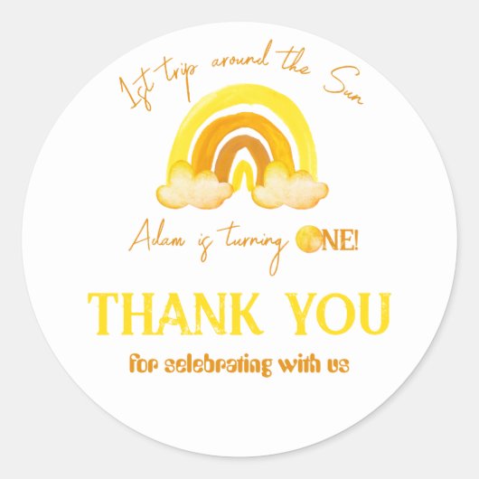 Eerste reis rond de zonregenboogdag ronde sticker (Voorkant)