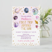 Eerste reis rond de zonroze ruimte van de geboorte kaart (Staand voorkant)