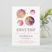 Eerste reis rond de zonroze ruimteschuiker Birthda Kaart (Staand voorkant)