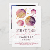 Eerste reis rond de zonroze ruimteschuiker Birthda Kaart (Voorkant / Achterkant)