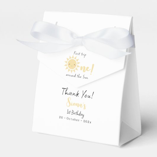 Eerste reis rond de zonsopgang 1e verjaardag bedankdoosjes (Voorkant Zijde)