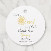 Eerste reis rond de zonsopgang 1e verjaardag bedankjes labels (Achterkant)