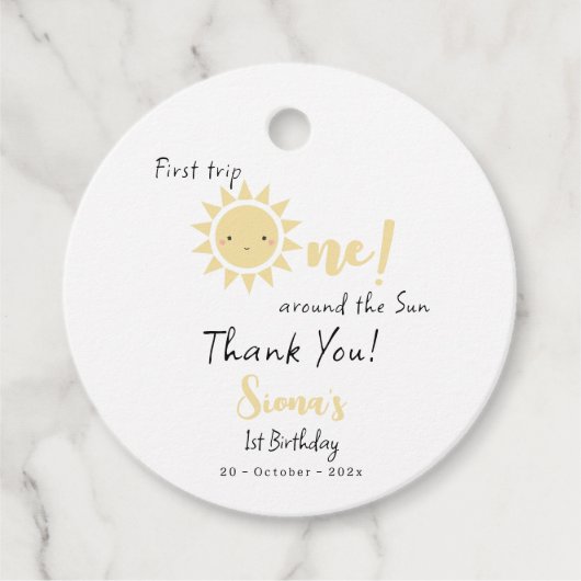 Eerste reis rond de zonsopgang 1e verjaardag bedankjes labels (Voorkant)