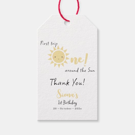 Eerste reis rond de zonsopgang 1e verjaardag cadeaulabel (Voorkant)