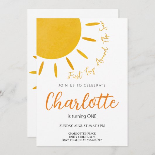 Eerste reis rond de zonuitnodiging kaart (Voorkant / Achterkant)