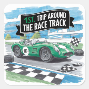 Eerste reis rond het circuit Verjaardag Vierkante Sticker