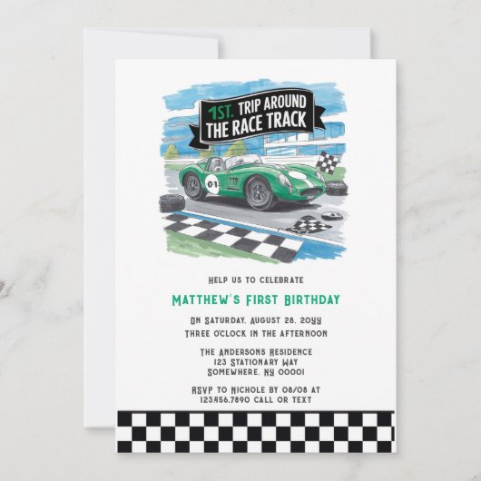 Eerste reis rond het Race Track verjaardagsfeest Kaart (Voorkant)