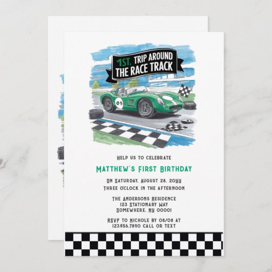 Eerste reis rond het Race Track verjaardagsfeest Kaart (Voorkant / Achterkant)
