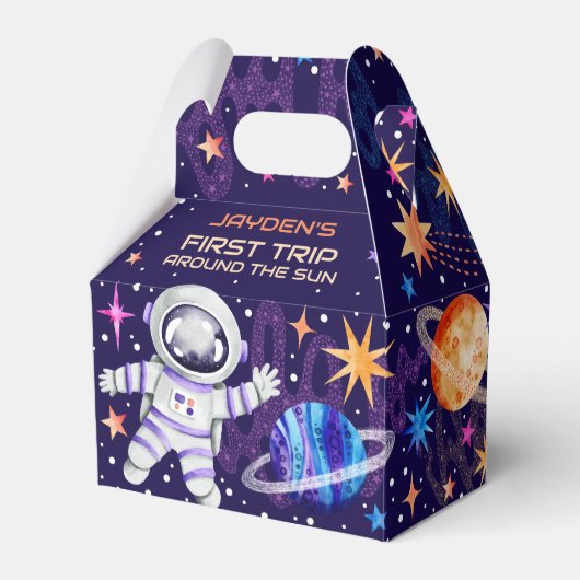 Eerste reis rond het Sun Astronaut Rocket Ship Bedankdoosjes (Voorkant Zijde)