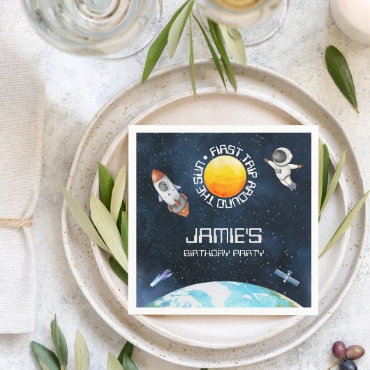 Eerste reis rond het Sun Space Theme 1e verjaardag Servet